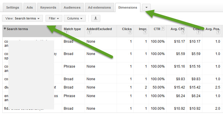 adwords dimension search terms data mining