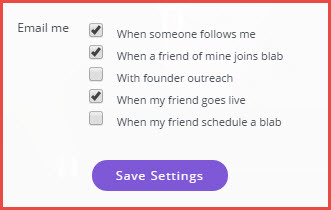 blab settings and notifications screen
